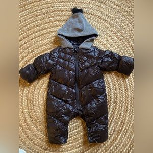 0-3 month black puffy infant snowsuit w/ hood + Pom pom